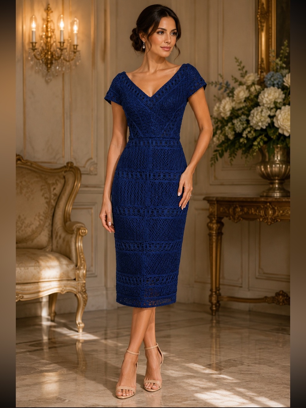 JS collections basketweave with Chevron stripes cap sleeves cocktail dress - Picture 3 of 15